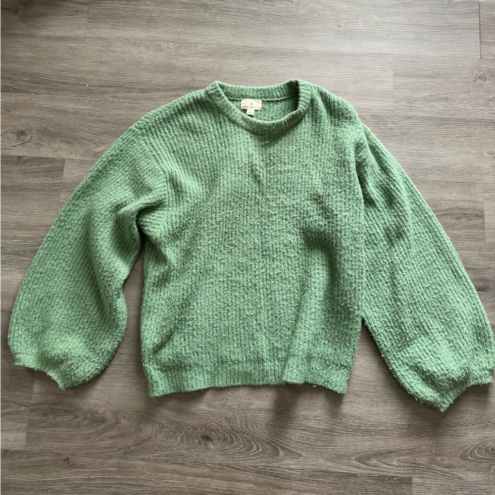 Anthropologie Lost Wander green balloon sleeve sweater stretchy knit Med…